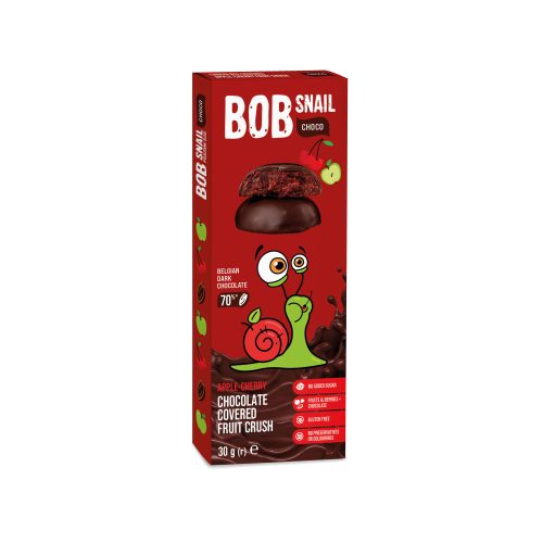 Bob Snail gyümölcs snack étcsokoládéban 30 g - alma-meggy